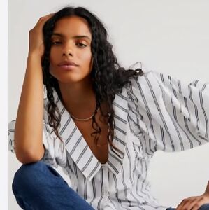 Free People Amara Blouse Boho Bubble Flutter Sleeve L Button Down